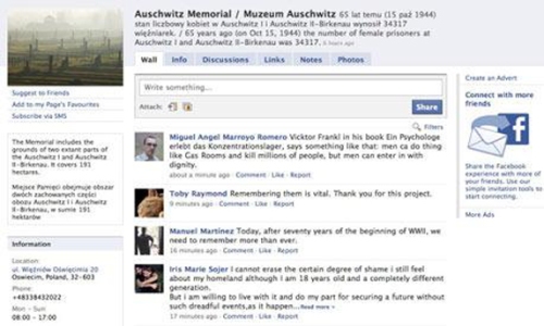 The now non-existent Auschwitz page on Facebook