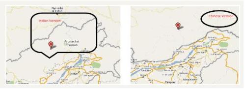 Same land - Two Versions...Google's take on Arunachal